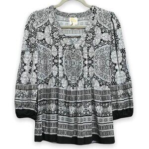 Fig and Flower Anthropologie Black & White Boho Flowy Top Womens Size Medium